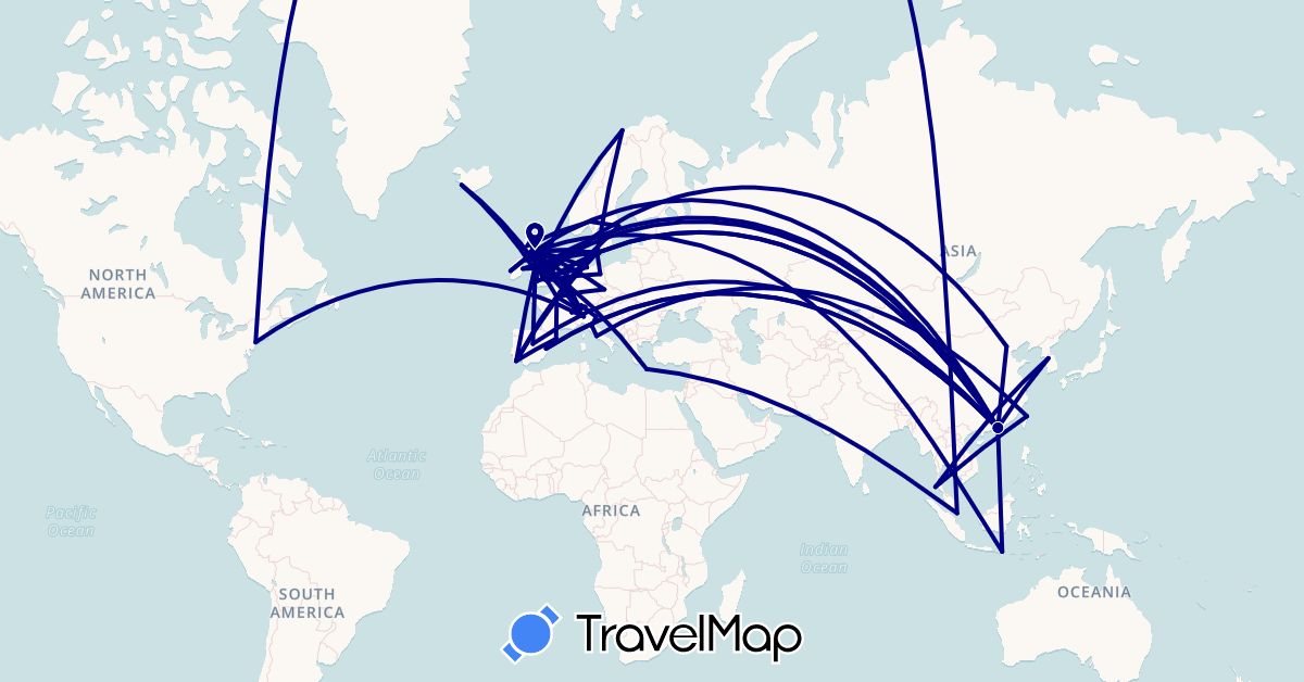TravelMap itinerary: driving in Belgium, Switzerland, China, Czech Republic, Germany, Denmark, Spain, France, United Kingdom, Greece, Indonesia, Ireland, Iceland, Italy, South Korea, Liechtenstein, Luxembourg, Netherlands, Norway, Portugal, Sweden, Singapore, Thailand, Taiwan, United States, Vatican City (Asia, Europe, North America)
